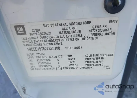 2002 Chevrolet Silverado 1500 Ls из США, поврежденный, VIN 1GCEC19T52Z325788